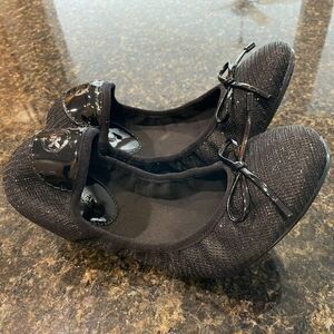 NEW MICHAEL MICHAEL KORS City‎ Denim Ballet Flat Black Slip On Glitter
